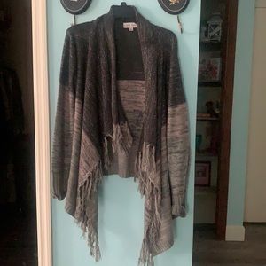 Pink and grey sparkle cardigan with fringe
